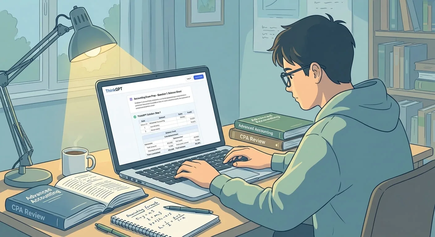 Student preparing for accounting exams using an AI solver