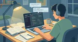 Computer science student using AI code generator for programming assignment