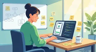 Startup founder building MVP using AI code generator