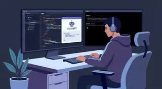 Software developer generating code using AI coding assistant