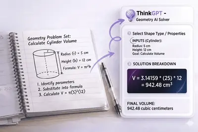 AI geometry solver analyzing triangle diagram with steps