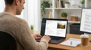 Blogger writing SEO content based on image analysis