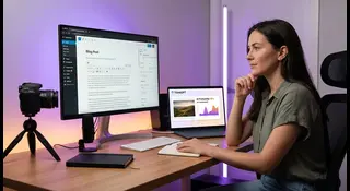 Content creator verifying image authenticity before publishing an article