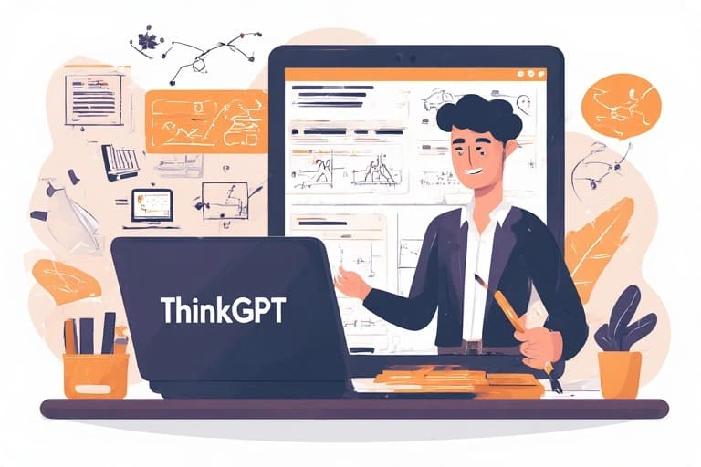 Mathematics teacher reviewing step-by-step solutions using ThinkGPT AI Math Solver on a laptop