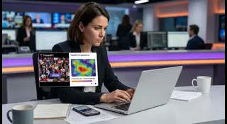 Journalist verifying an online photo before publishing a news story