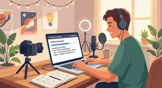 content creator generating story ideas using AI writing tool