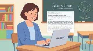teacher using AI story generator to create educational story content