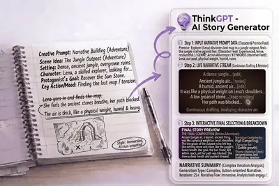 AI story generator tool interface creating a story from a user prompt