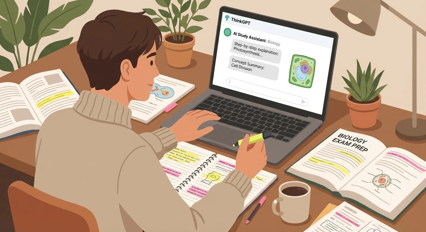 student revising biology concepts for exams using structured explanations