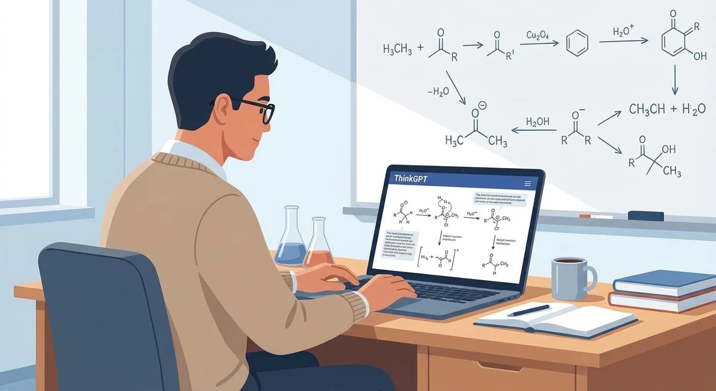 chemistry teacher reviewing reaction diagrams
