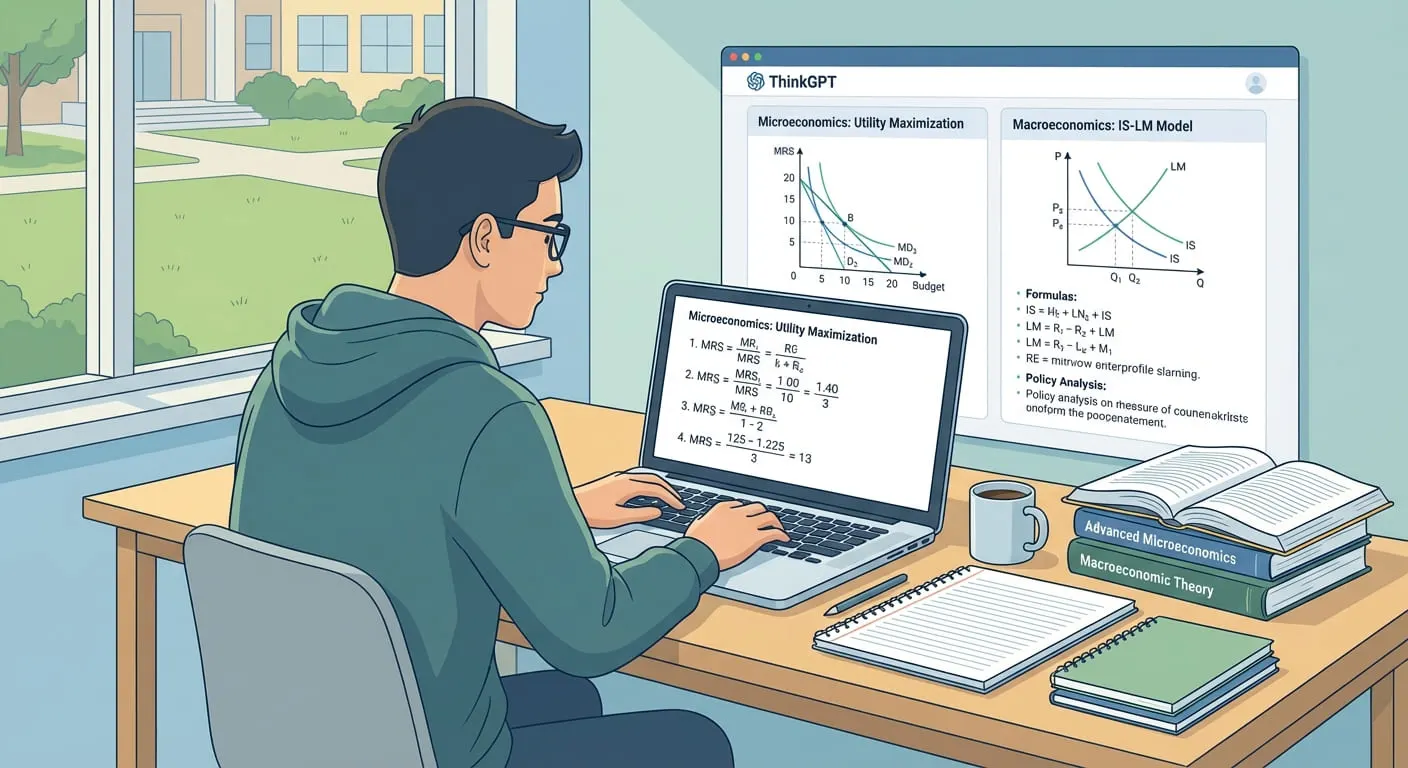 College student solving economics problems online with step by step explanations