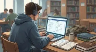 College student solving math equations using photomath calculator