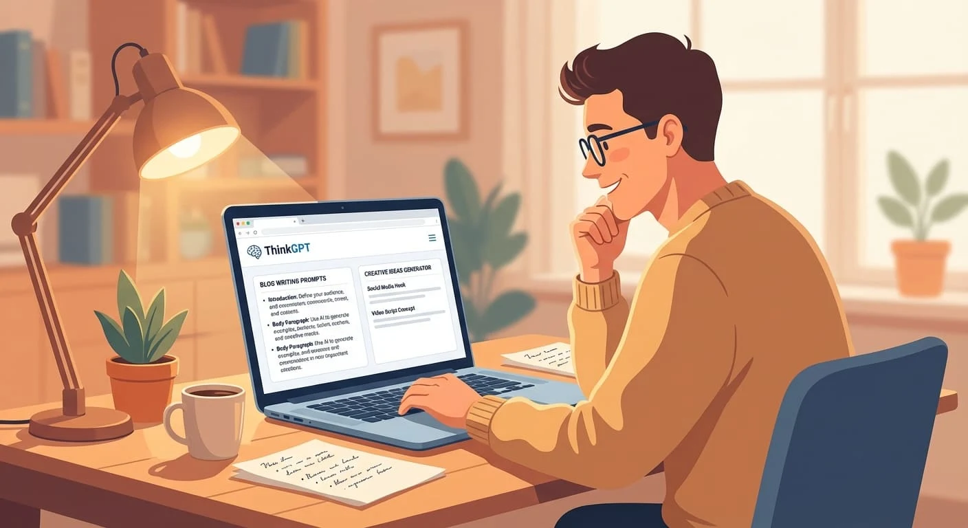Content creator using AI tools to plan and write digital content