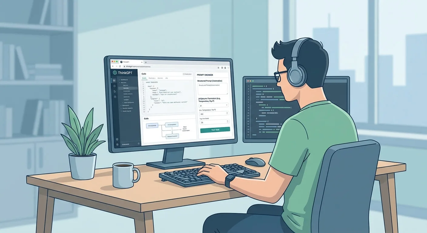 Developer creating and testing structured prompts for AI systems