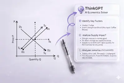 AI economics solver explaining supply and demand graphs step by step
