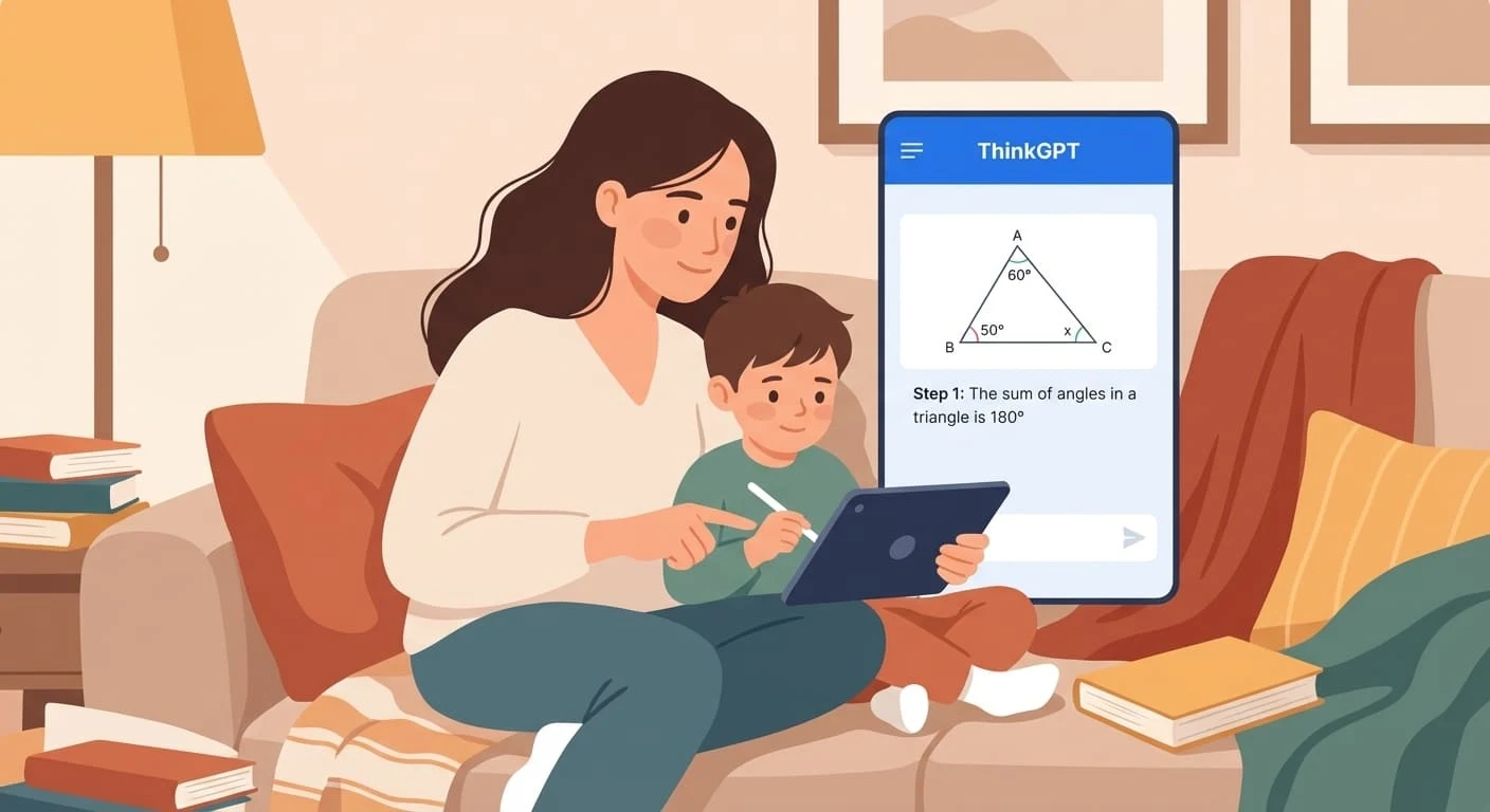 Parent helping child with geometry using AI solver