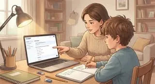 Parent helping child solve math using photomath solver