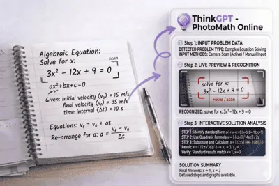 Student scanning a math problem with ThinkGPT photomath solver