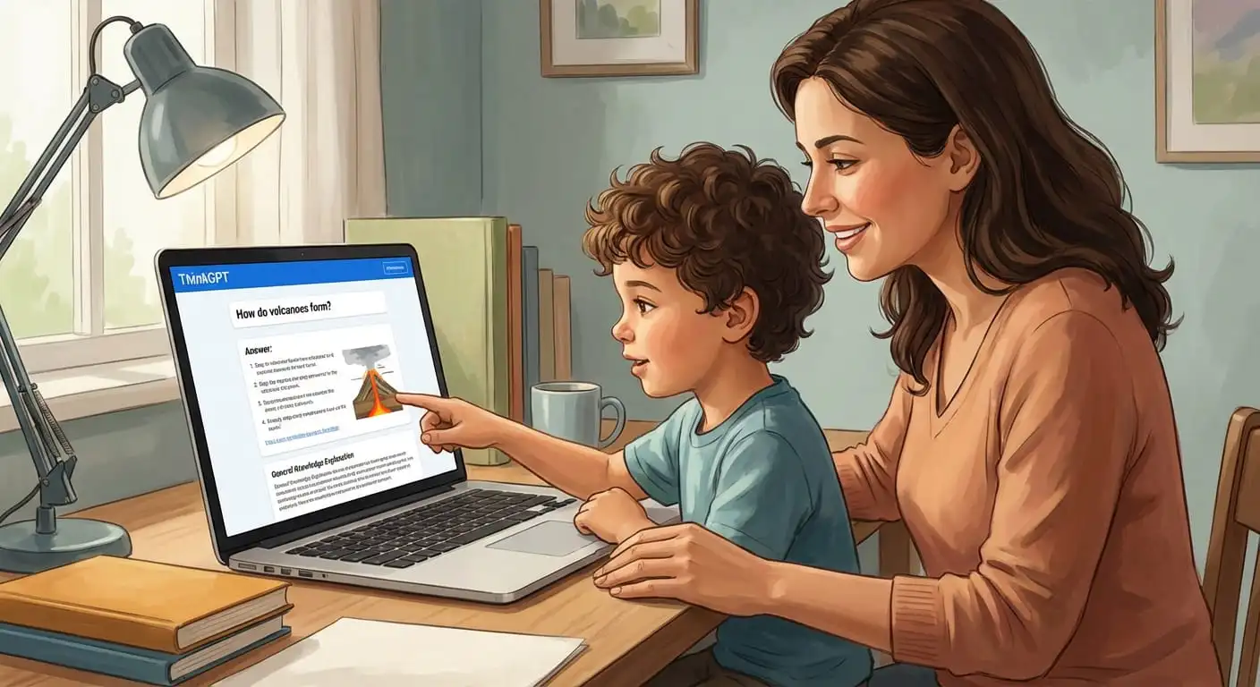 A parent using Question AI with a child to explore new topics and get clear, step-by-step answers at home.