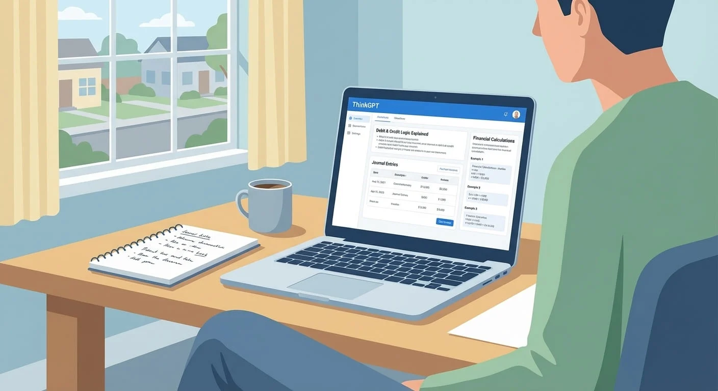 Person learning accounting concepts with an AI accounting helper
