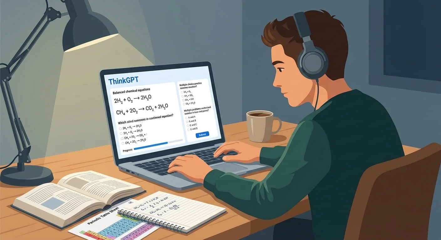 student practicing chemical equations for exam