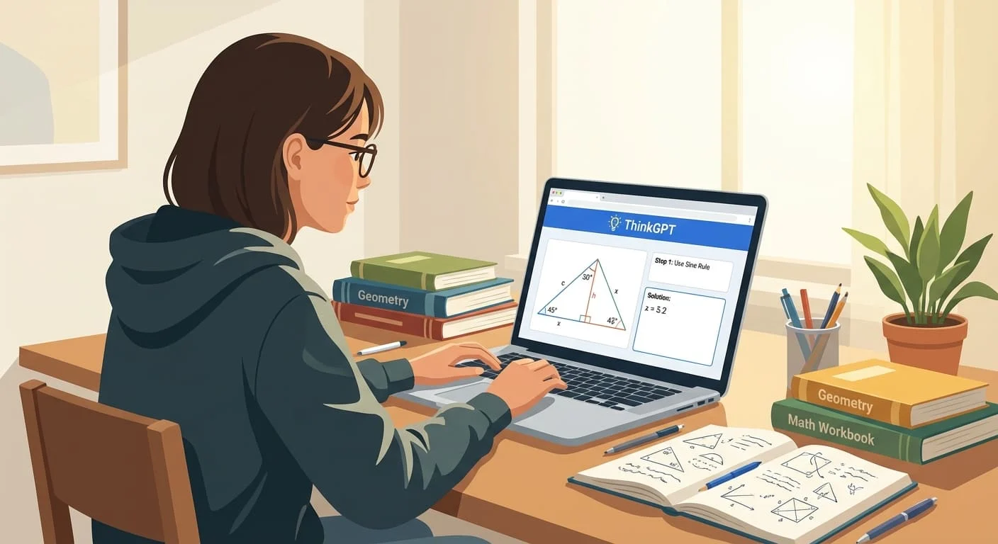 Student solving geometry homework using AI solver