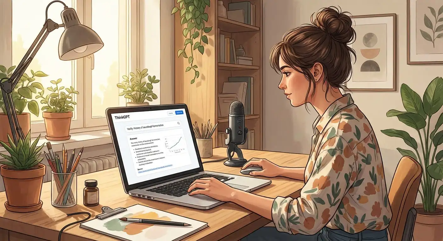 ThinkGPT AI answer generator supporting content creators with accurate research answers
