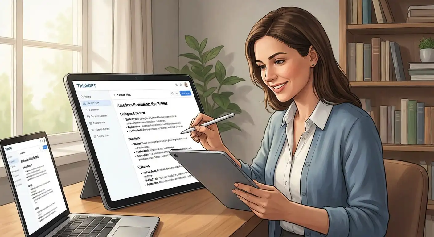 ThinkGPT AI answer generator assisting teachers with lesson planning and fact verification